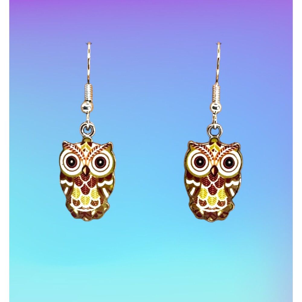Enamel Silver Owl Hook Earrings #2109 - Picture 3 of 5